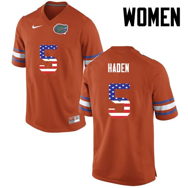 Women's NCAA Florida Gators Joe Haden #5 Stitched Authentic USA Flag Fashion Nike Orange College Football Jersey JWX3465UO